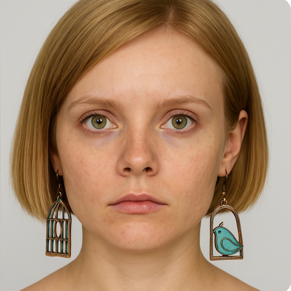 Blue Bird Cage Asymmetrical Drop Earrings